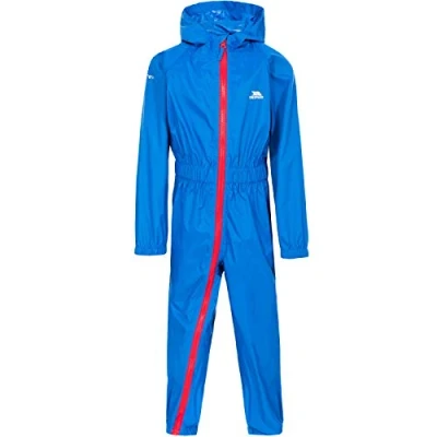 Image of Trespass Button II, Blue, 18/24, Waterproof Rain Suit with Hood &amp; Body Length Zip Kids Unisex, Age 18 24 Months, Blue