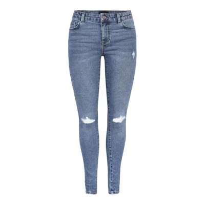 Image of PIECES Women&#039;s PCDANA MW DEST Skinny Jeans MB402 NOOS, Medium Blue (Medium Denim), S / 32L
