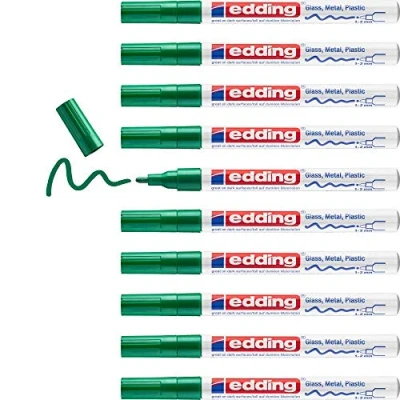 Image of edding 751 gloss paint marker green 1 round nib 2 mm pen for glass, pebbles, wood, plastic, paper waterproof, high coverage