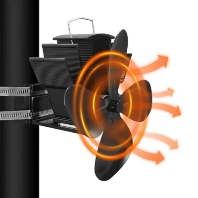 Image of Gohantee Log Burner Flue Fan 4 Blades Fireplace Heat Powered, Wood Burning Stove with Thermometer, Silent Operation Economical Eco Friendly Circulation for Wood/Fireplace