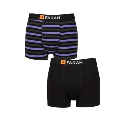 Image of Mens 2 Pack Farah Plain and Striped Cotton Classic Fitted Trunks Stripe Black / Purple XXL