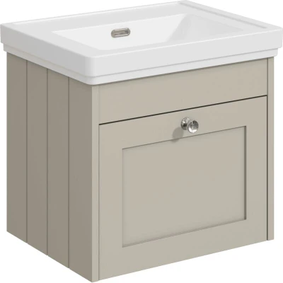 Image of Balterley 500mm Wall Hung 1 Drawer Unit with Classic Basin No Tap Hole Pebble Grey
