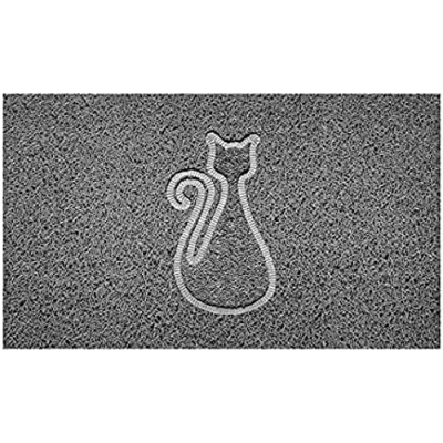 Image of Nicoman Embossed Spaghetti Door Mat Dirt Trapper Jet Washable Doormat 70x43cm (Grey, CAT Shape) Use Outdoor ONLY
