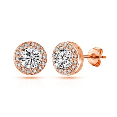 Image of Philip Jones Rose Gold Plated Halo Earrings Created with Zircondia® Crystals