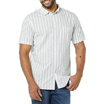 Image of Amazon Essentials Men&#039;s Slim Fit Short Sleeve Poplin Shirt, Blue Grey White Stripes, XXL