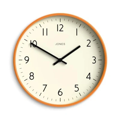 Image of Jones Clocks® Vibrant Round Wall Clock in Acrylic the &#039;Studio&#039; Orange, 30 x 4cm