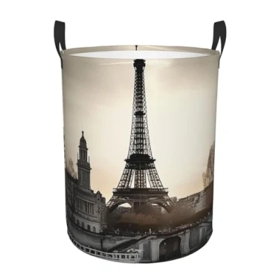 Image of Laundry Basket Waterproof Hamper With Handles Dirty Clothes Organizer Travel Paris Protable Collapsible Storage Bin/Bag for Living Room Bedroom Playroom
