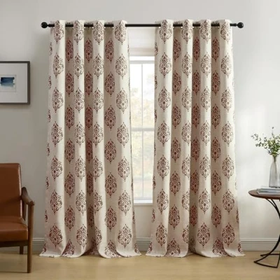 Image of Elrene Home Fashions Navara Medallion Room Darkening Window Curtain Panel 52 x 95 Inches (1, Cinnamon Red