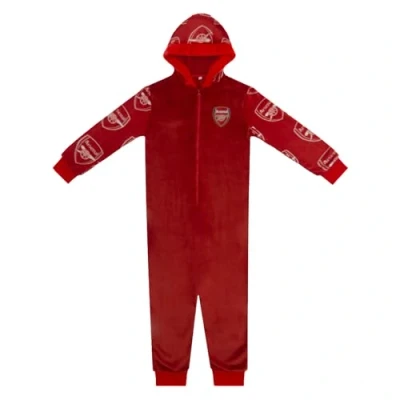 Image of Arsenal FC Official Football Gift Kids Fleece Hooded All in One Red 12 13 Years