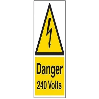 Image of V Safety Danger 240 Volts Warning Sign 200mm x 300mm Self Adhesive Vinyl