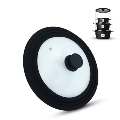 Image of M.S.N Universal glass lid, pots and pans 28/30/32 cm, with outlet valve silicone rim. (Black)