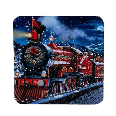 Image of Set of 4 Cork Christmas Coasters by Richard Macneil Santa Express
