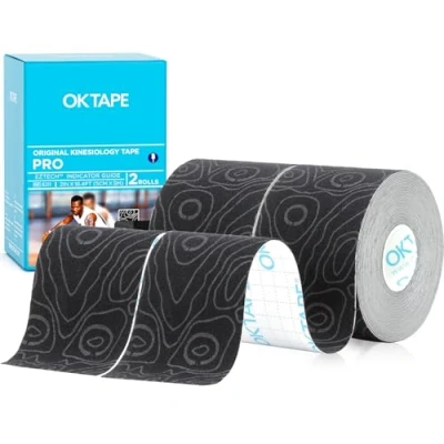 Image of OK Tape PRO Kinesiology Physio Sports Injury Muscle for Shoulder, Knee, Ankle Shin Splints Support,Free Cut 5cm x 5m,2 Rolls,Black