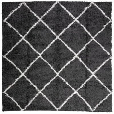 Image of vidaXL Shaggy Rug 120x120 cm Black/Cream Square Area Rug, Modern Home Decor with Soft High Pile, Polypropylene, OEKO TEX Standard