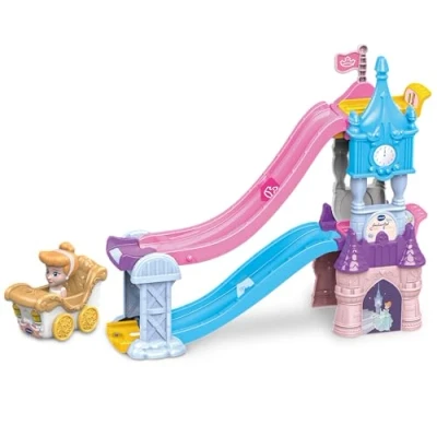 Image of VTech Toot Drivers Enchanted Castle Slide, Official Disney Princess Playset with Included Cinderella Vehicle, Lights, Phrases, Songs, Interactive Toddler Toy 12 Months, 2, 3, 4+, English Version