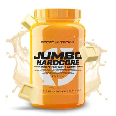 Image of Scitec Nutrition Jumbo Hardcore, High Protein Weight Gainer with Amino Select Matrix, Superfoods, Creatine and 7 carbohydrates, Gluten Free Lactose Free, 1530 g, Brittle White Chocolate