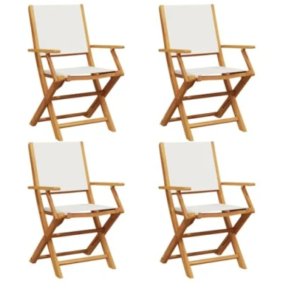 Image of vidaXL Folding Garden Chairs 4 pcs Cream White Fabric and Solid Wood