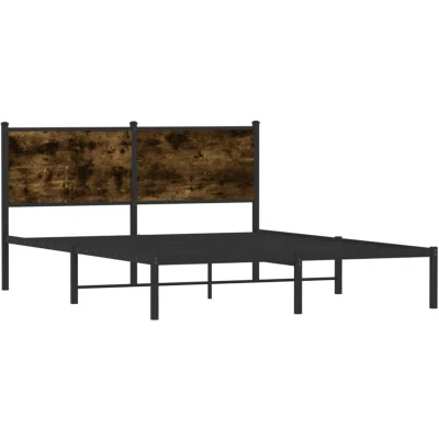 Image of vidaXL Metal Bed Frame without Mattress Smoked Oak 150x200 cm King Size