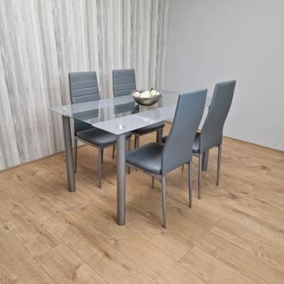 Image of KOSY KOALA grey Dining table set and 4 Chairs Faux Leather glass kitchen of (Grey clear chairs)