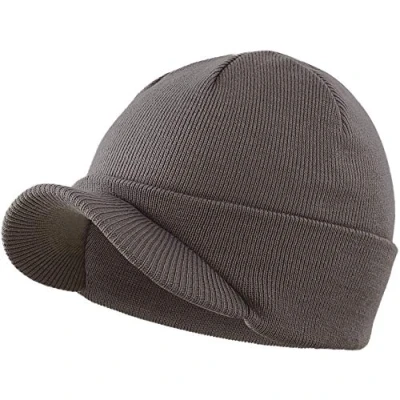 Image of Magracy Unisex Men&#039;s Warm Visor Beanie Outdoor Double Knit Hat with Peak Winter (Dark Grey)