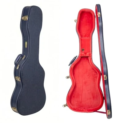 Image of Crossrock Relief Series Wooden Case for Telecaster and Stratocaster Style, with Highly Textured Surface, Mink Imitation Fleece, Stainless Steel Latches Ocean Blue (CRW630STOB)