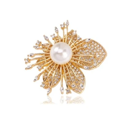 Image of Crystal Pearl Flower Brooch Rhinestone Brooches Corsage Pin for Women Weddings Banquet Pins Jewelry Gifts Collar Accessories Friends
