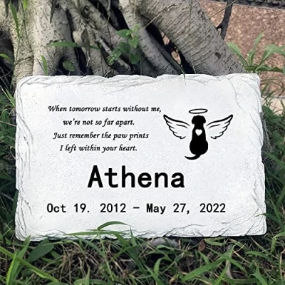 Image of CUDMORERBE Personalized Pet Cat Memorial Garden Stone, Grave Marker Headstone Plaque, Engraved With Name Dates And Quote 11x7&quot;