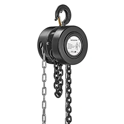 Image of SPECSTAR Hand Chain Hoist 1 Ton 2200 Lbs Capacity 10 Feet with 2 Heavy Duty Hooks, Manual Fall for Warehouse Building Automotive Machinery Black