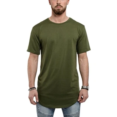 Image of Blackskies Round Basic Longshirt Long Oversize Fashion Sleeve Men&#039;s T Shirt Tee Olive Green Large L
