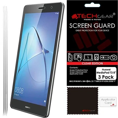 Image of TECHGEAR [Pack of 3 Screen Protectors fit Huawei MediaPad T3 8&quot; Ultra Clear Protector Guard Covers with Cleaning Cloth &amp; Application Card