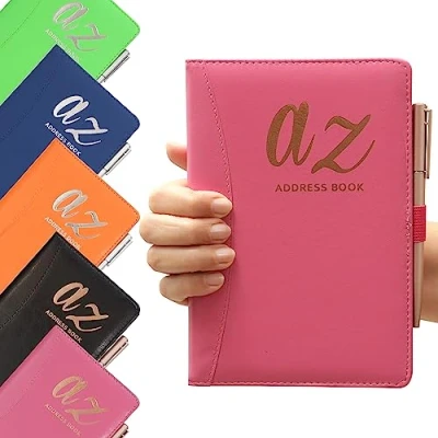 Image of A to Z Telephone Address Book Index Hard Back Cover Plus Pen A5 Addresses Home Office Work (Pink)