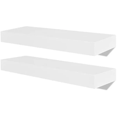 Image of vidaXL 2 Wall Shelves MDF Hanging White Storage DVD/Books