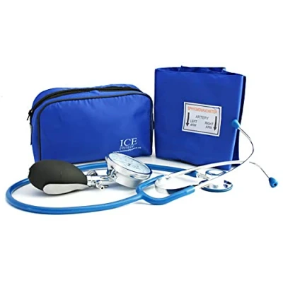 Image of Aneroid Blue Sphygmomanometer with 1 Adult Cuff and Stethoscope Blood Pressure Monitor Kit