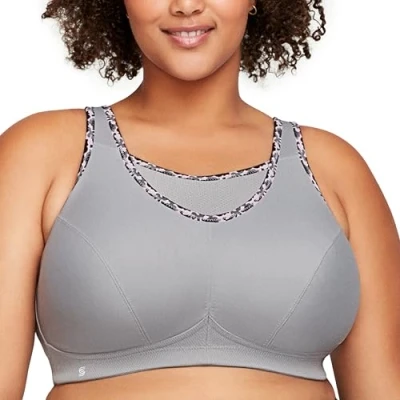 Image of Glamorise Women&#039;s Full Figure No Bounce Camisole Wirefree Sports Bra #1066 Non Wired Bra, Silver (Soft Gray ), 38H (Manufacturer Size: 38 I)