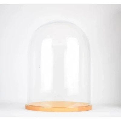 Image of EMH Handmade Clear Circular Large Glass Display Cloche Dome with Natural Wooden Base 36 x 25 cm