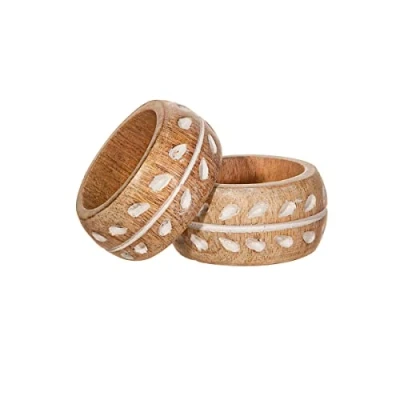 Image of Sass &amp; Belle Mango Wood Carved Napkin Ring Set Of 2