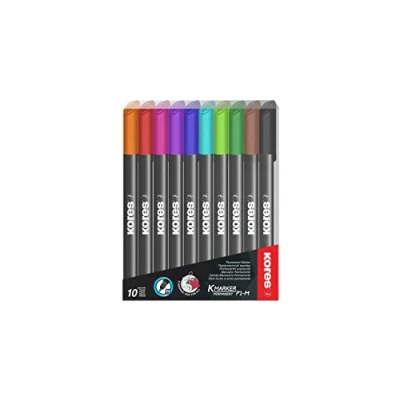 Image of Kores Permanent Marker Pens K Fine, Fine Fibre Tip with Low Odour Ink Waterproof for All Surfaces School Supplies, Office Pen Pack of 10