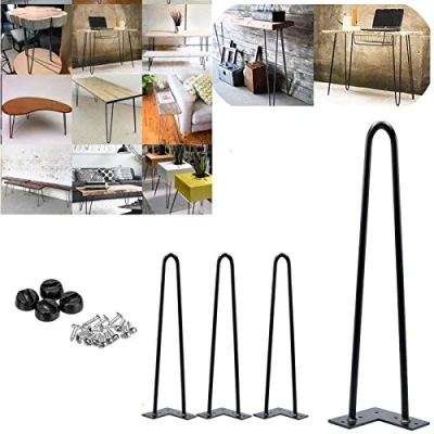 Image of Hairpin Table Legs 14&quot; 35cm for Coffee Cabinet Desks Solid Steel Two Rod 10mm Thicknes Fully Welded Construction Pre Drilled Holes Black (Set of 4)