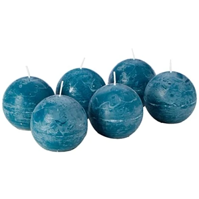 Image of Spaas 6 Rustic Unscented Ball Candles 80 mm, ± 24 Hours, Turquoise