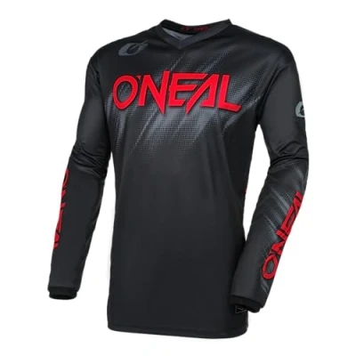 Image of O&#039;Neal Motocross Jersey Long Sleeve MX Enduro Padded Elbow Protection, V Neck, Breathable Element Voltage V.24 Adult Black Red Size S