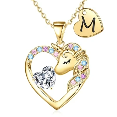 Image of TINGN Unicorns Gifts for Girls, Unicorn Initial Necklaces Girls Birthday Teen Necklace