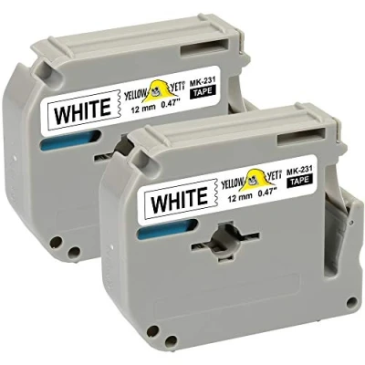 Image of Yellow Yeti 2 Label Tapes M K231 MK231 MK 231BZ Black on White 12mm x 8m Compatible with Brother P Touch BB 4 PT 55 65 70 80 85 90 M95 100 110 Makers