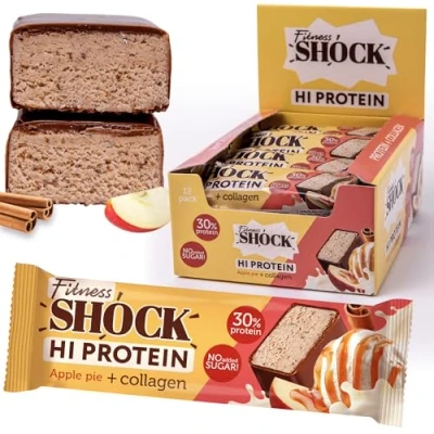 Image of FitnesSHOCK High Protein Bars Apple pie &amp; cinnamon, 30% Protein, Low Carb, No Added Sugar, 5g collagen, Fiber Rich, Calorie, 12x40g