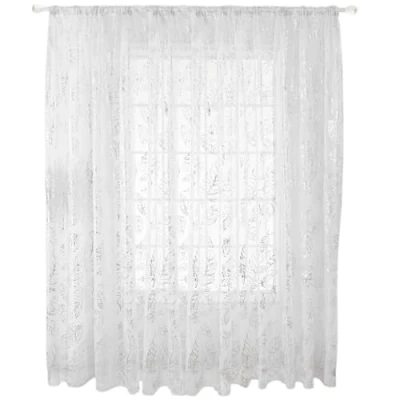 Image of Voile Curtains,Net Curtains 39x78 Inch Drop Curtain 1 Panel Net for Windows,White Sheer Curtains,Floral Embroidered Window Rod Drapes Living Room Bedroom