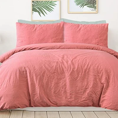 Image of Sleepdown 100% Pure Cotton Plain Dye Dark Rose Duvet Cover Quilt Pillow Case Bedding Set Soft Easy Care Single (135cm x 200cm)