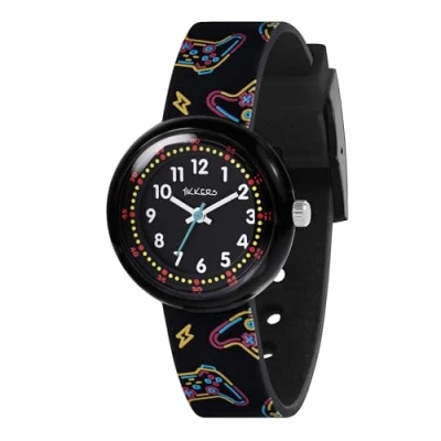 Image of Tikkers Kids Black Printed Gamer Strap Analogue Quartz Time Teacher Watch