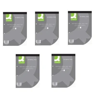 Image of Q Connect Feint Ruled Margin Headbound Refill Pad 200 Pages A4 (Pack of 5) KF02234