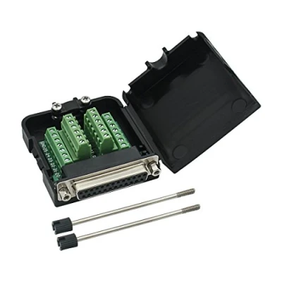 Image of YIOVVOM DB25 Breakout Board Solder Free Female Adapter 25 pin Port to Terminal Connector Signal Module Long Bolts and Nuts with case(Female Connector)