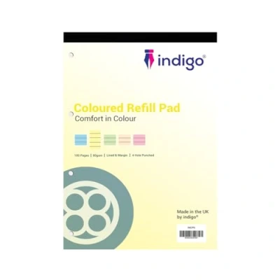 Image of indigo® Dyslexia Pad A4 Coloured 8mm Lined &amp; Margin 100 Pages Tinted Refill (Yellow, Pack of 4)