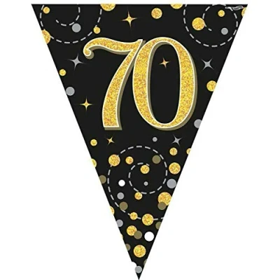 Image of Black Gold Birthday Party Decorations Plates Cups Napkins Table Cover Hollywood (3.9M &amp; 70TH Bunting)